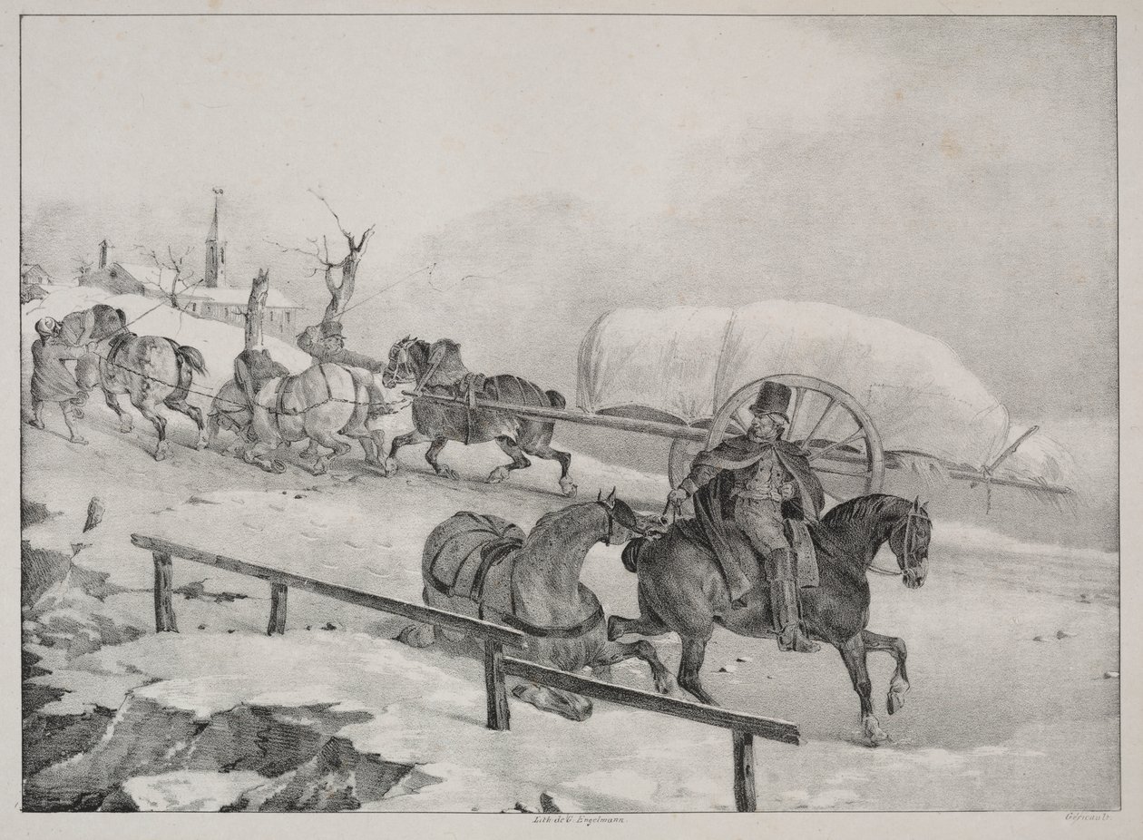 Vier Diverse Onderwerpen: Wagen die een Heuvel Beklimt door Theodore Gericault