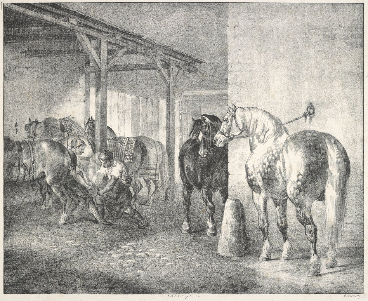 Hangar van de hoefsmid (Een smederij) door Theodore Gericault