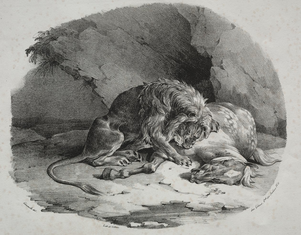 Paard verslonden door een leeuw door Theodore Gericault