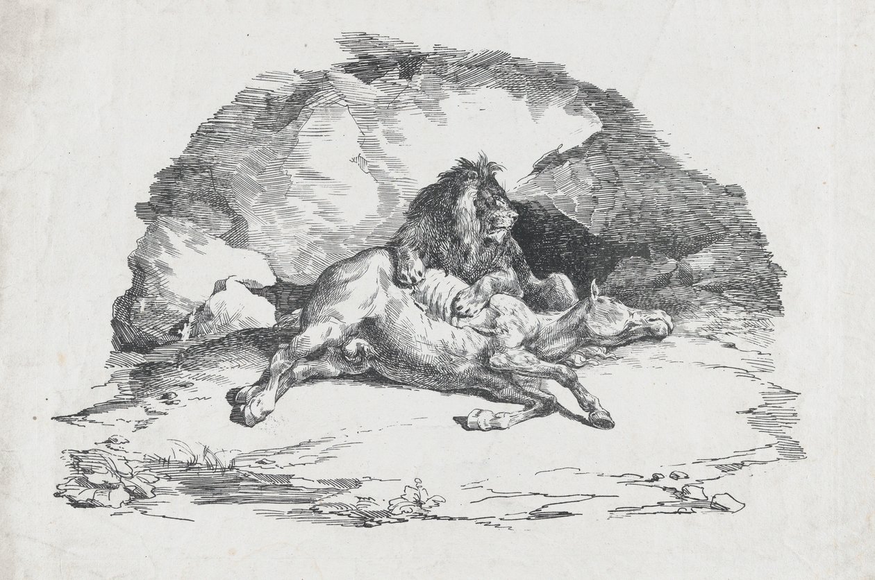 Leeuw die een Paard Verslindt, 1818 door Theodore Gericault