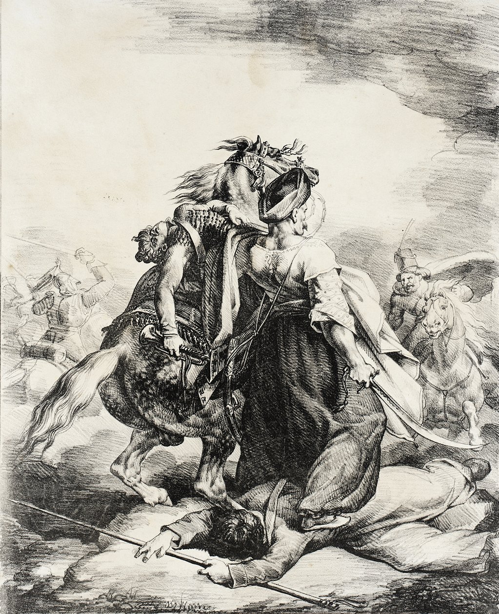 Mameluk verdedigt een gewonde trompettist door Theodore Gericault