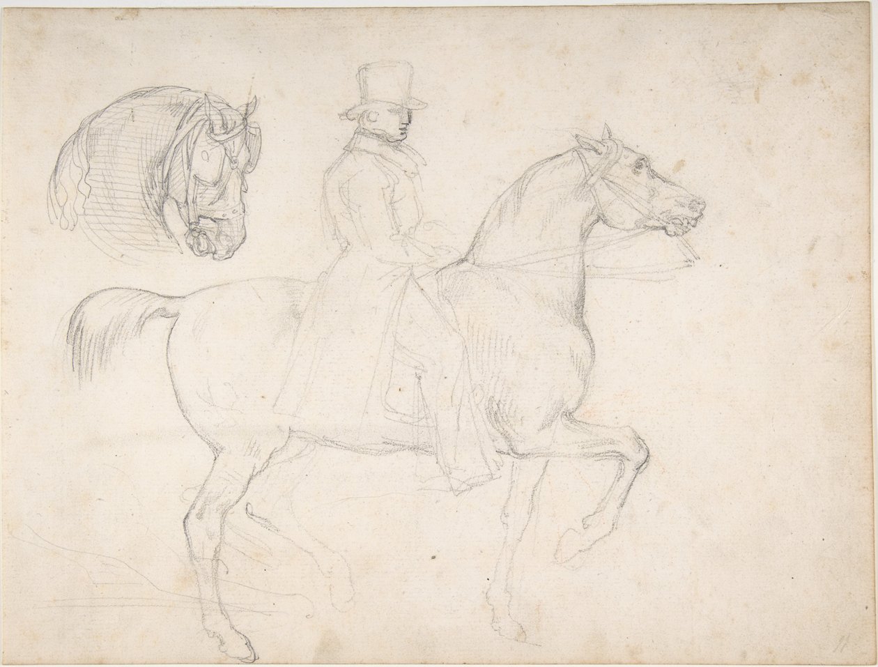Man te paard, en studie van een paardenhoofd door Theodore Gericault