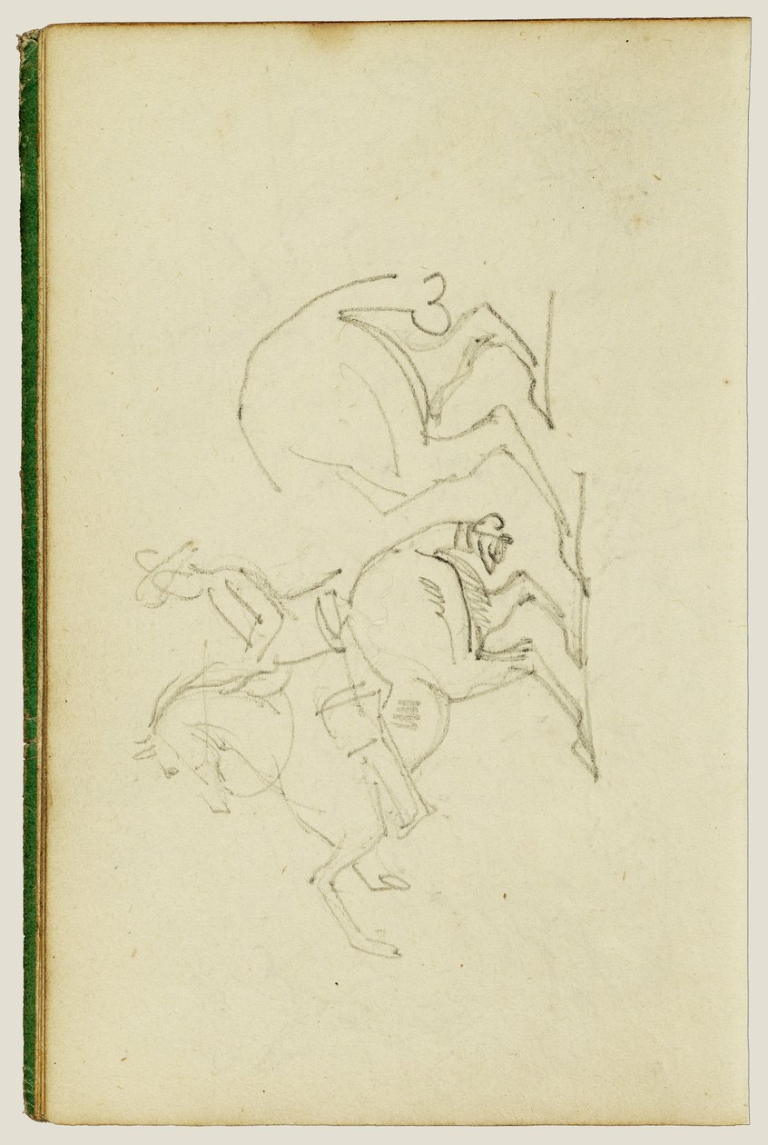 Man op een steigerend paard, studie van de achterbenen van het paard door Theodore Gericault