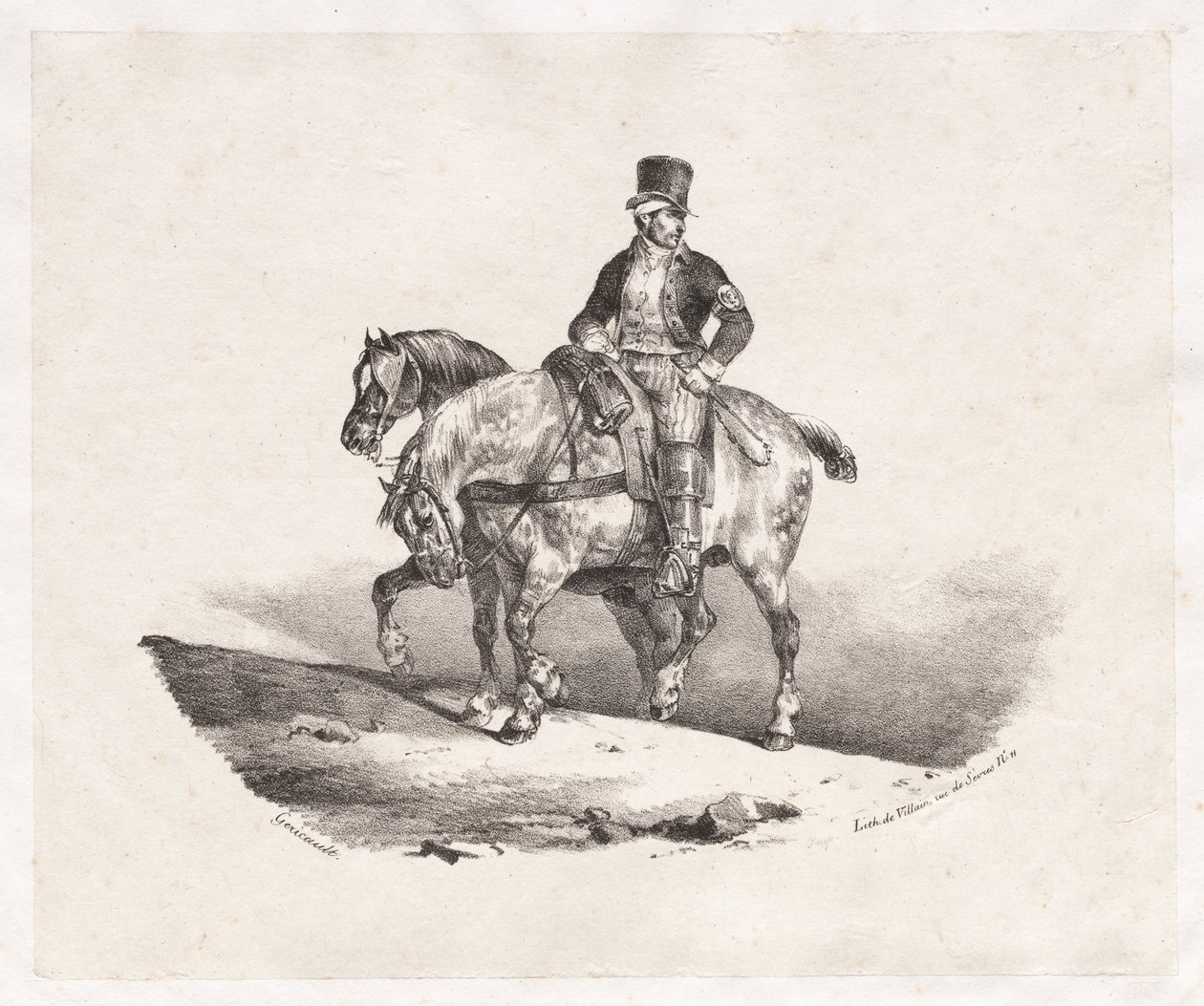 Postbode of twee aangespannen paarden door Theodore Gericault