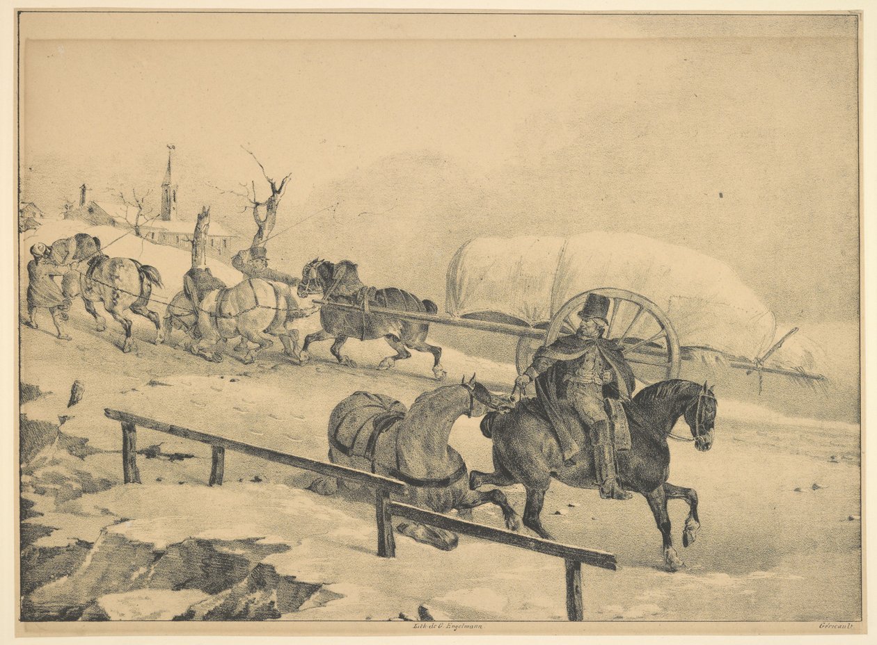 Een huifkarbestuurder rijdt een heuvel op (A Cart Driver and a Postilion on a Hillside) door Theodore Gericault