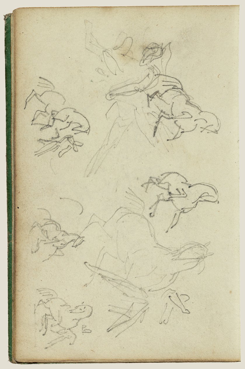 Zes studies voor man naast steigerend paard door Theodore Gericault