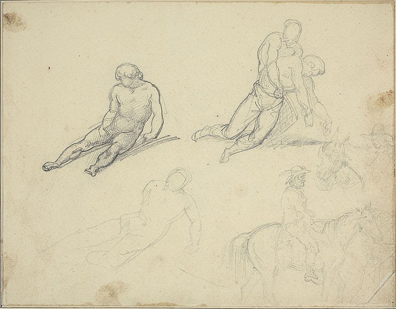 Schetsen: Liggend naakt, man die het lichaam ondersteunt door Theodore Gericault