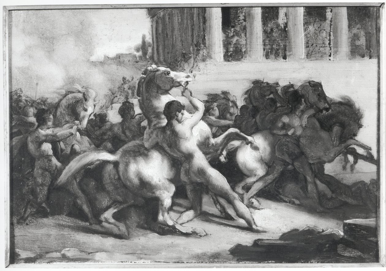 Studie voor de race van de barbaarse paarden door Theodore Gericault