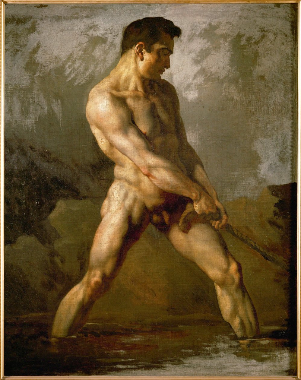 Studie van een mannelijk naakt ... (olieverf op doek) door Theodore Gericault