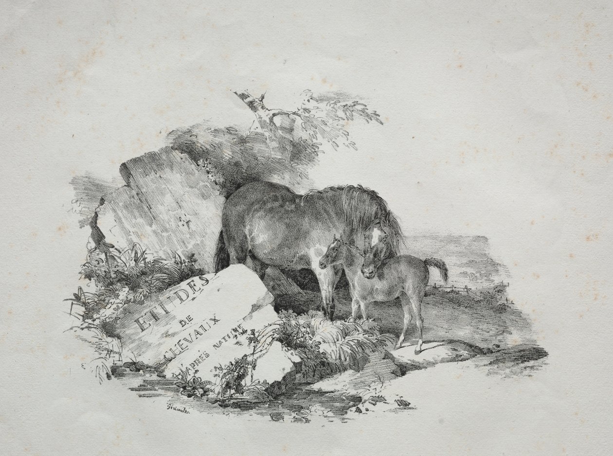 De merrie en haar veulen door Theodore Gericault