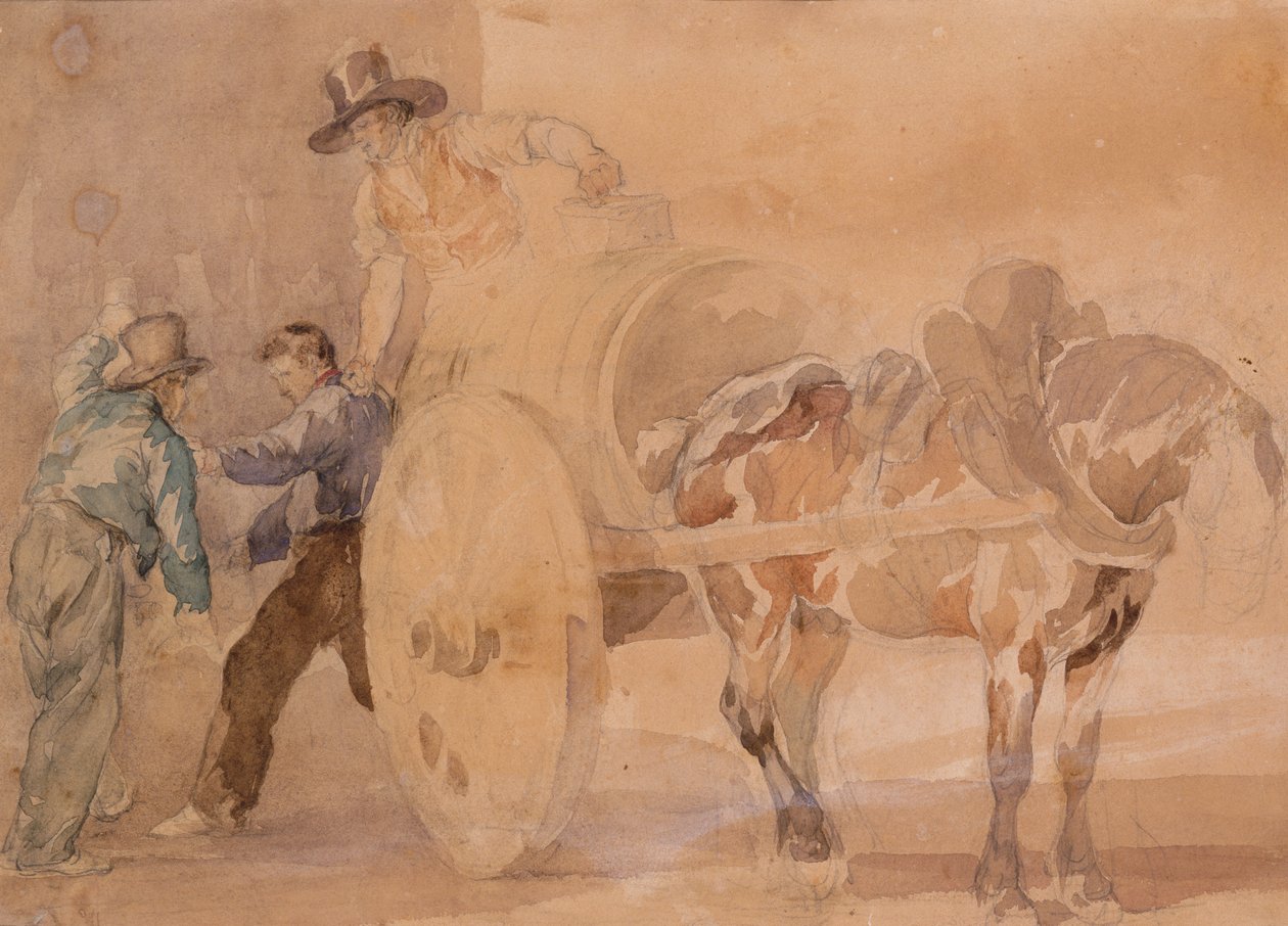 Drie mannen lossen een kar door Theodore Gericault