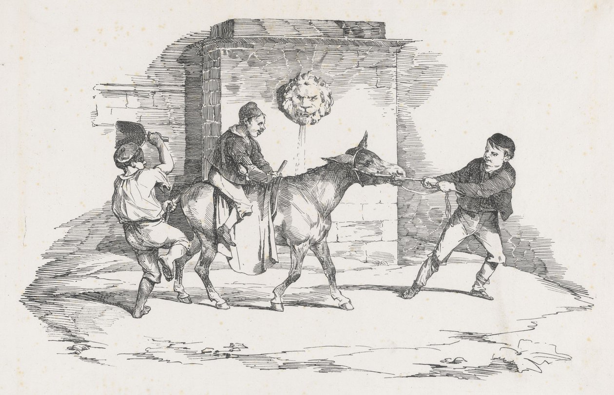 Drie kinderen die met een ezel spelen (Three Children Playing with a Donkey) door Theodore Gericault