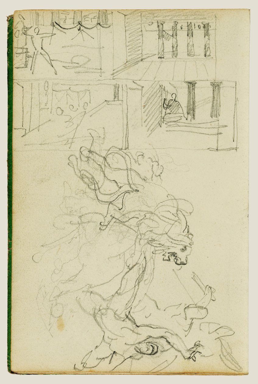 Twee compositiestudies van een leeuwenjacht door Theodore Gericault
