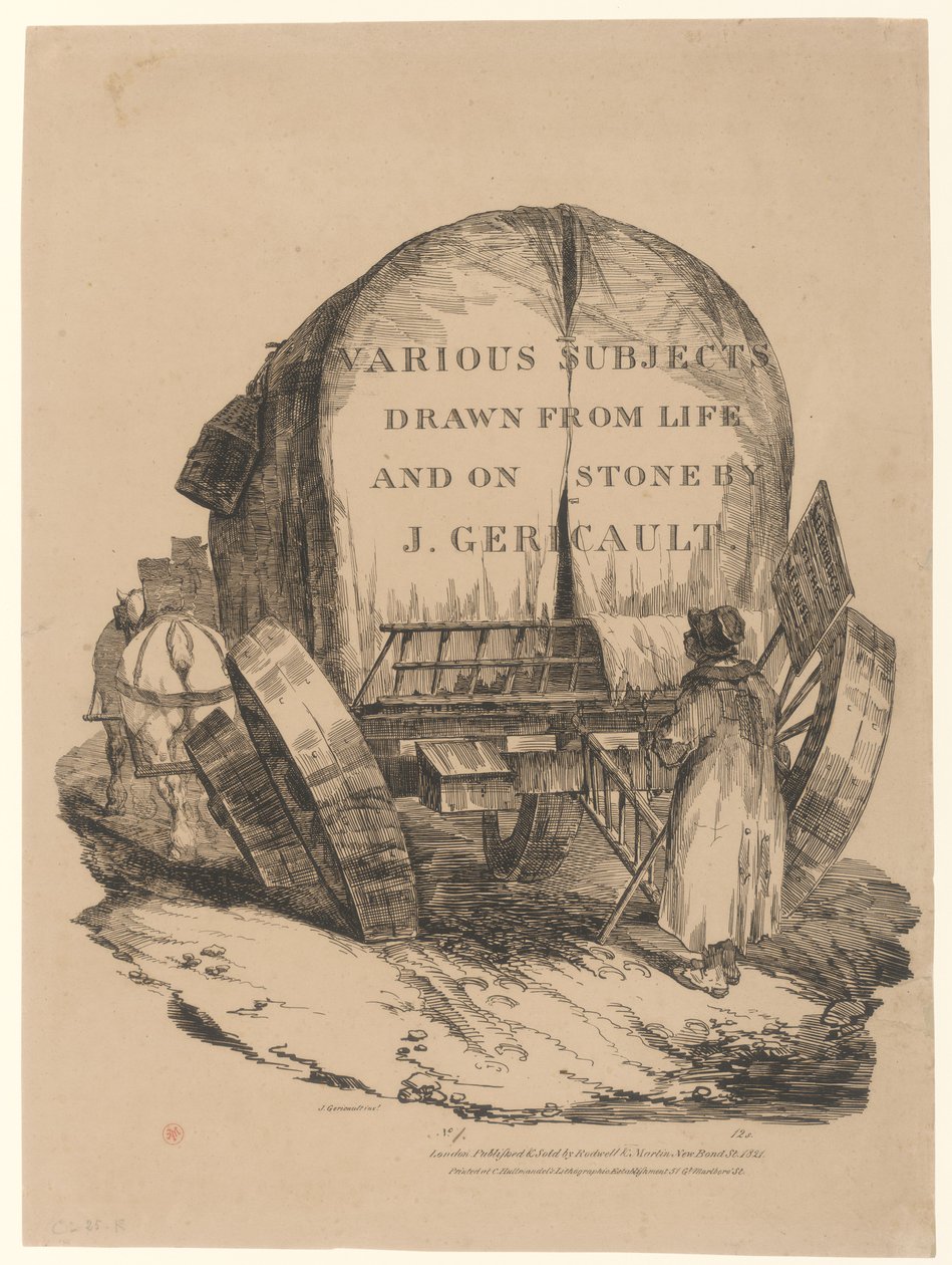 Een aangespannen wagen (Titel van de Engelse serie) [A Hitched Wagon or A Horse-Drawn Cart (Titelpagina van de Engelse serie) door Theodore Gericault