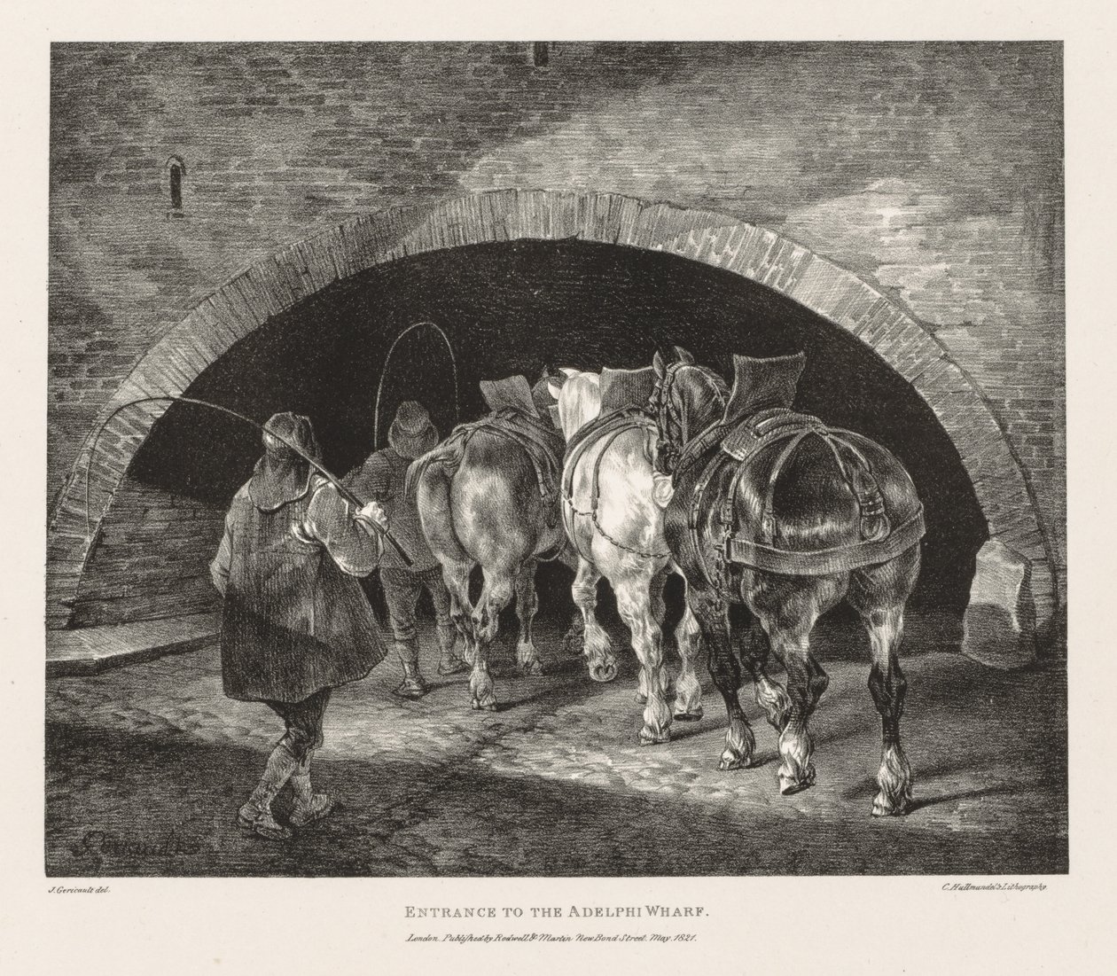 Verschillende Onderwerpen Getekend uit het Leven en op Steen: Ingang naar Adelphi Wharf, 1821 door Theodore Gericault