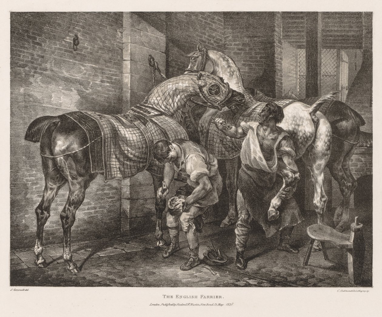 Verschillende onderwerpen getekend uit het leven en op steen: De Engelse hoefsmid, 1821 door Theodore Gericault