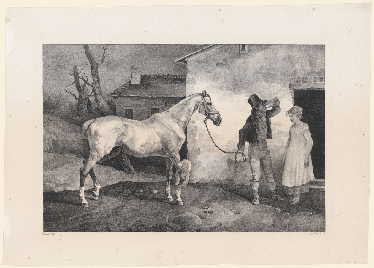 Een oud paard voor de deur van een herberg (An Old Horse at the Door of an Inn) door Theodore Gericault