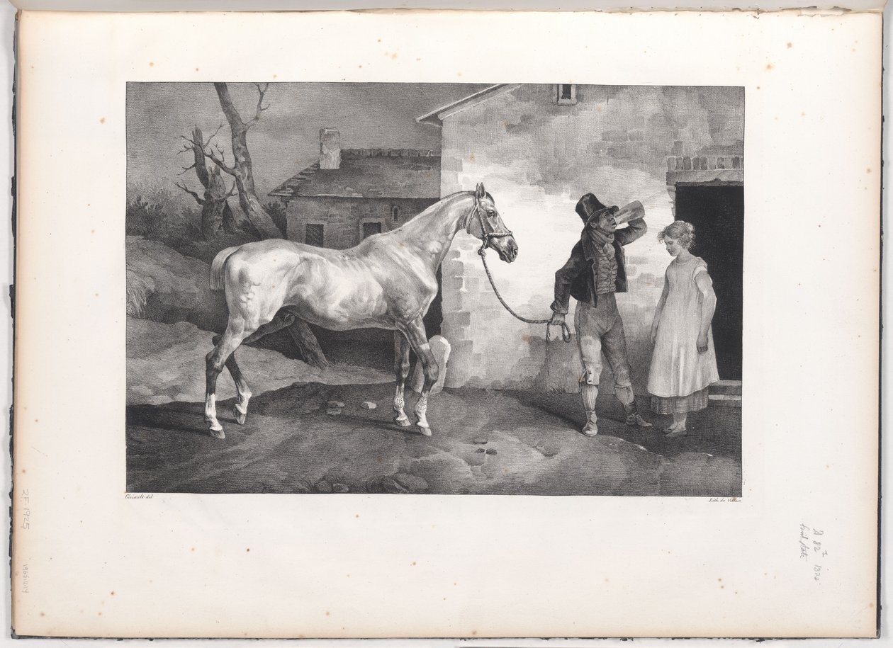 Een oud paard voor de deur van een herberg (An Old Horse at the Door of an Inn) door Theodore Gericault