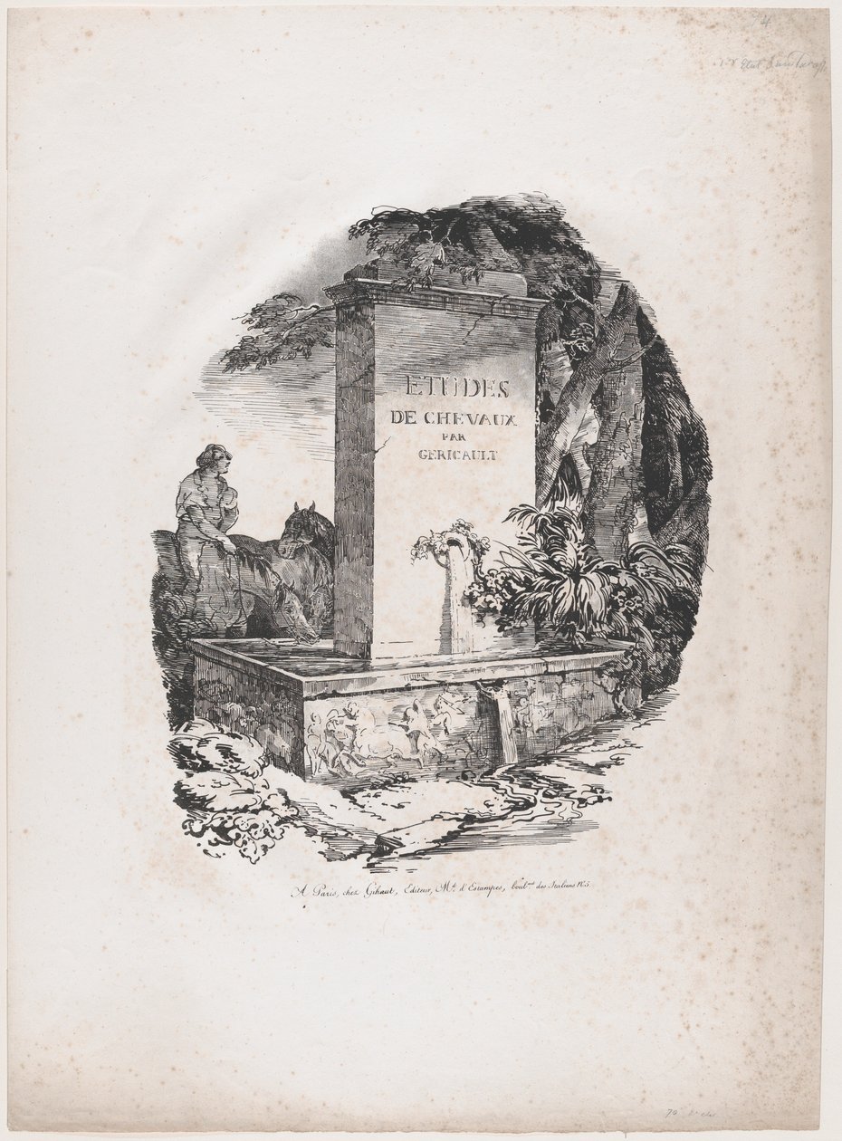 Waterbak, titelpagina van „Studies of Horses“ (Études de Chevaux) door Theodore Gericault