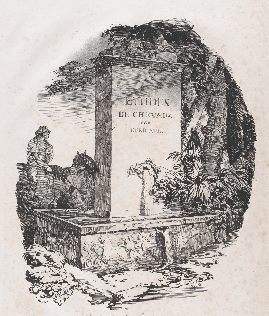 Drinkbak, Titelpagina van Studies van Paarden Etudes de Chevaux, 1822 door Theodore Gericault