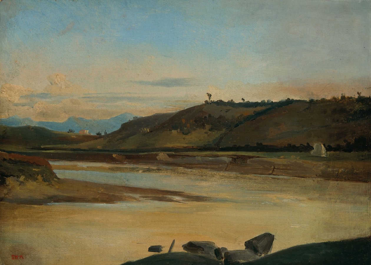Landschap met rivier, ca. 1834-35 (olieverf op papier op doek) door Theodore Rousseau