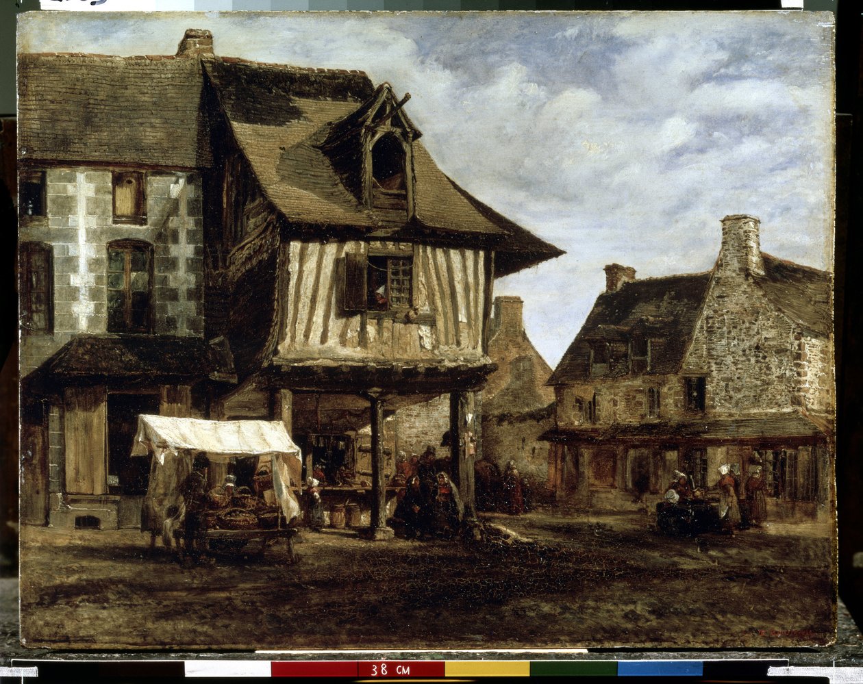 Marktplaats in Normandië door Theodore Rousseau