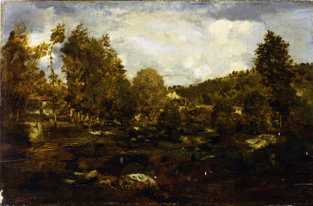 De vallei van Tiffauge door Pierre Etienne Theodore Rousseau