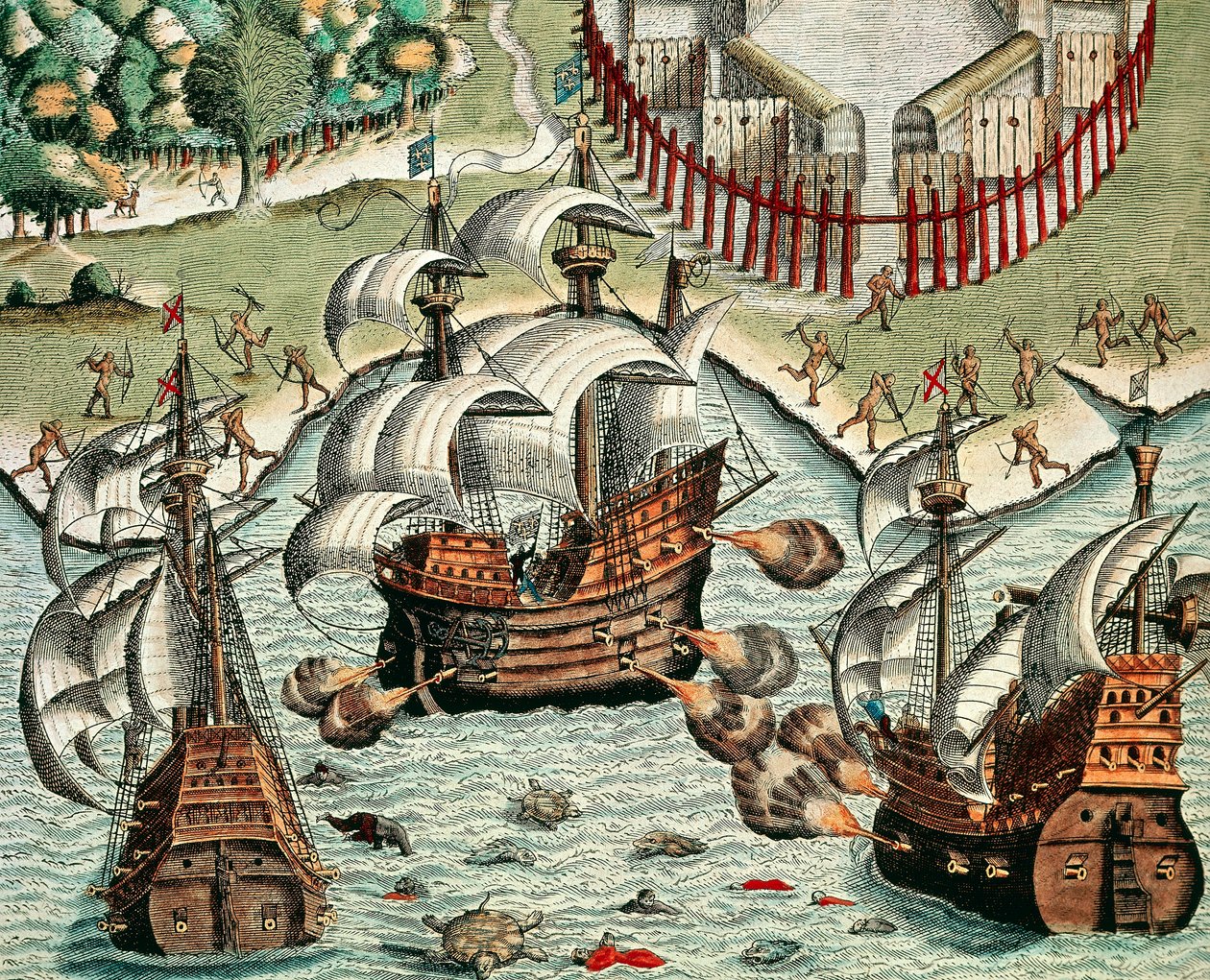 Slag tussen de Fransen en Portugezen bij Buttugar door Theodore de Bry