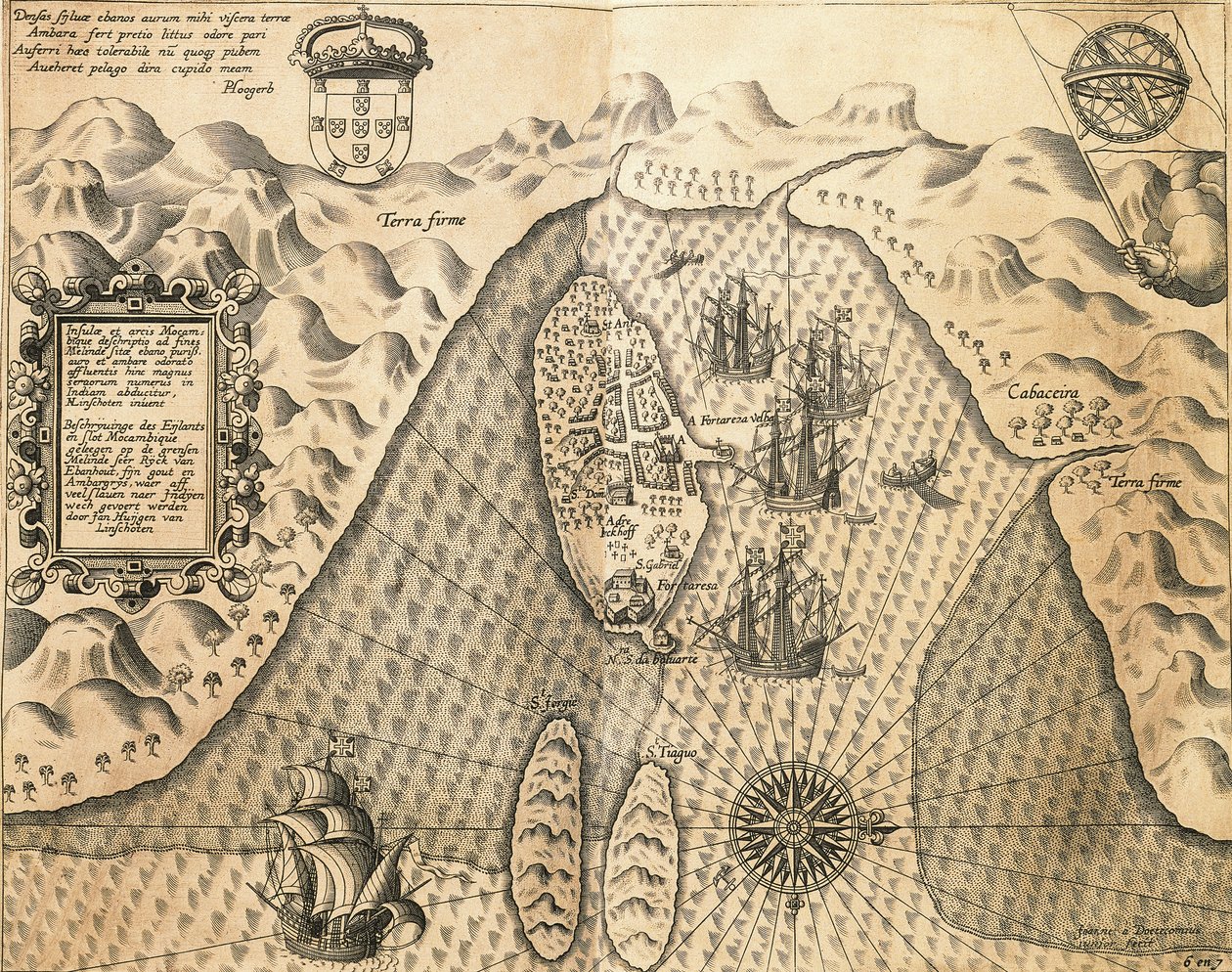 Kusten van Mozambique, uit De Oost-Indië, gravure door Theodore de Bry