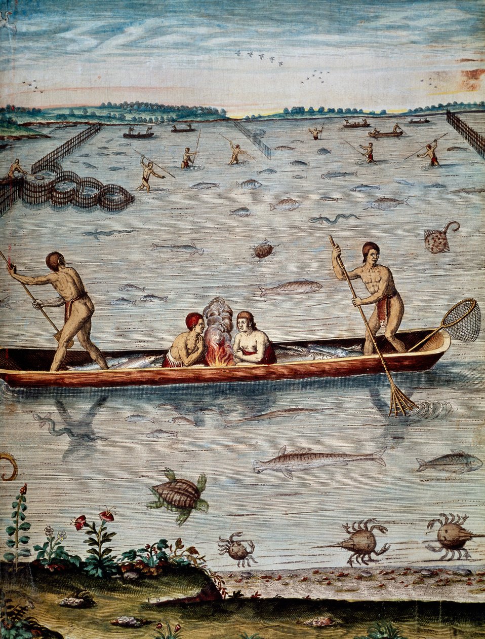 Vistechnieken van de inboorlingen in Virginia, gravure door Theodor de Bry uit Admiranda narratio trust tamen, commodis et de incolarvm ritibvs Virginae door Theodore de Bry