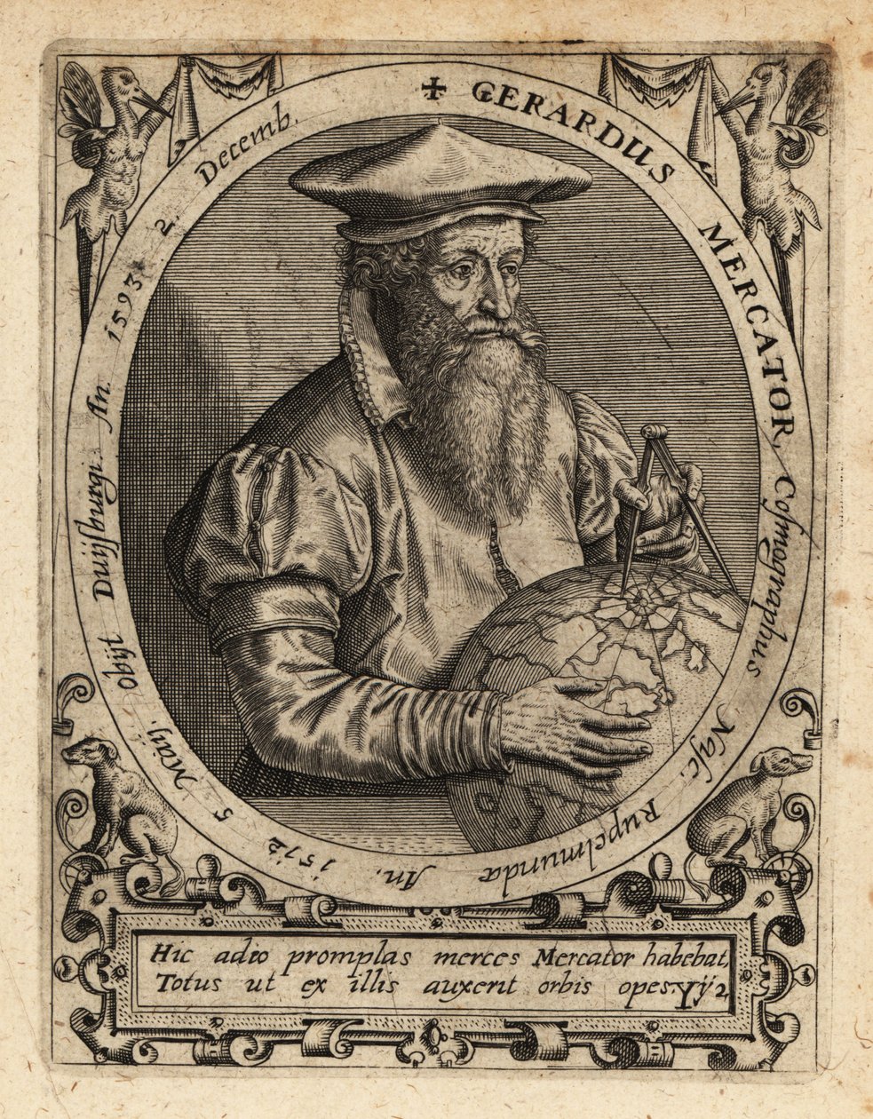 Gerardus Mercator, geograaf door Theodore de Bry