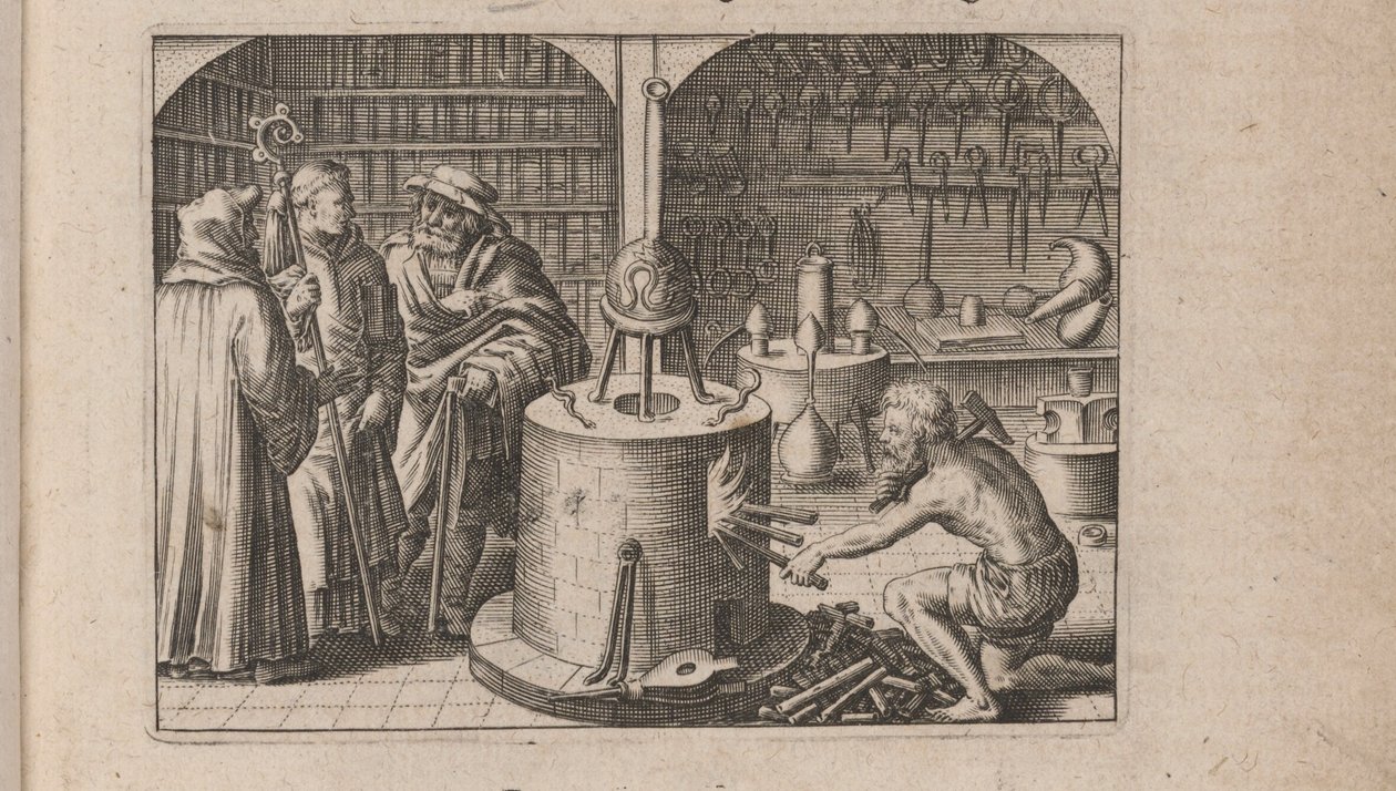 Illustratie voor Tripvs avrevs, hoc est, Tres tractatvs chymici selectissimi.., 1618 door Theodore de Bry