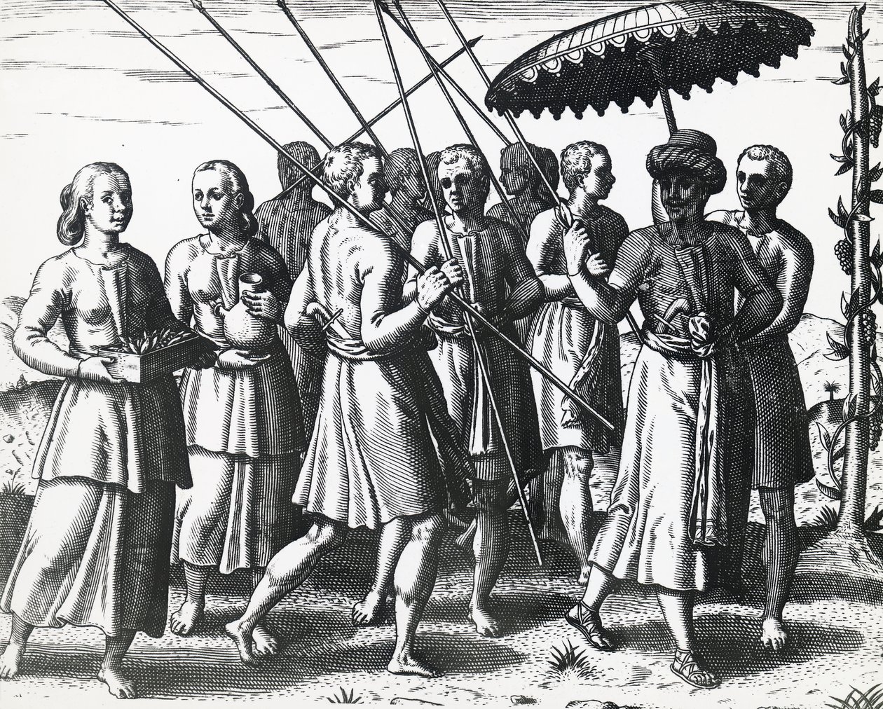 Inwoners van Sumatra, gravure door Theodore de Bry