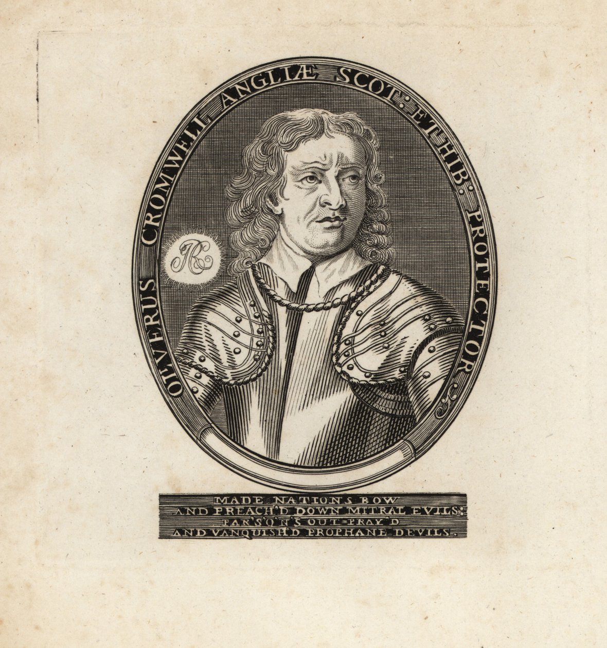 Ovaal portret van Oliver Cromwell, Lord Protector door Theodore de Bry