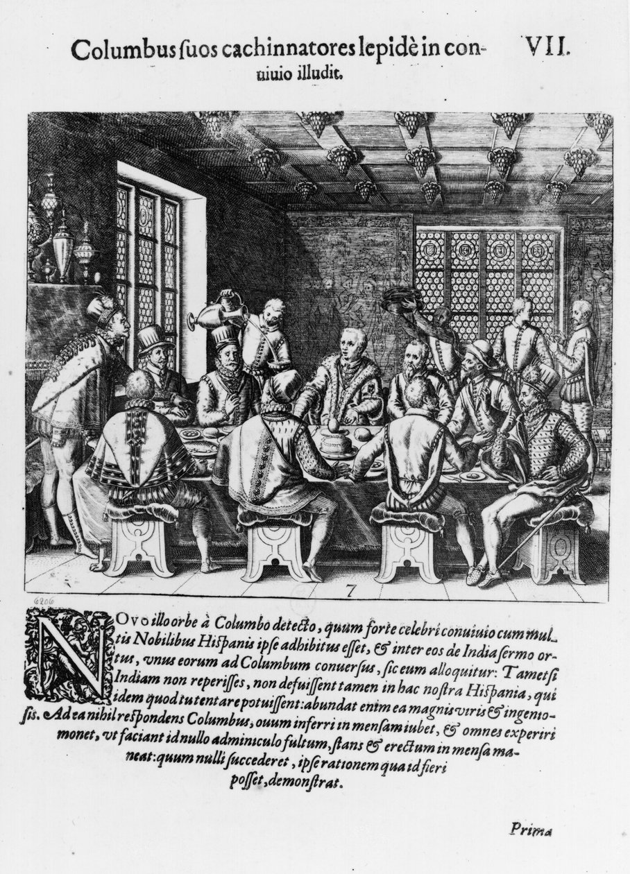 Het verhaal van het ei van Christoffel Columbus (1450-1506) 1585-88 door Theodore de Bry