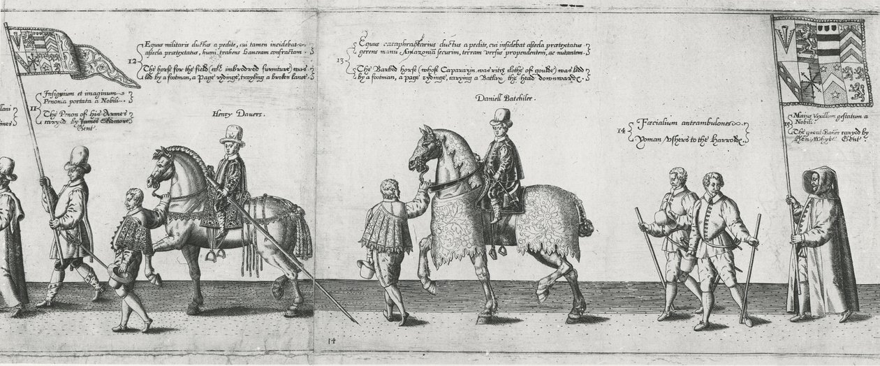 Yeomen ushers in de rouwstoet van Sir Philip Sidney op weg naar St. Paul