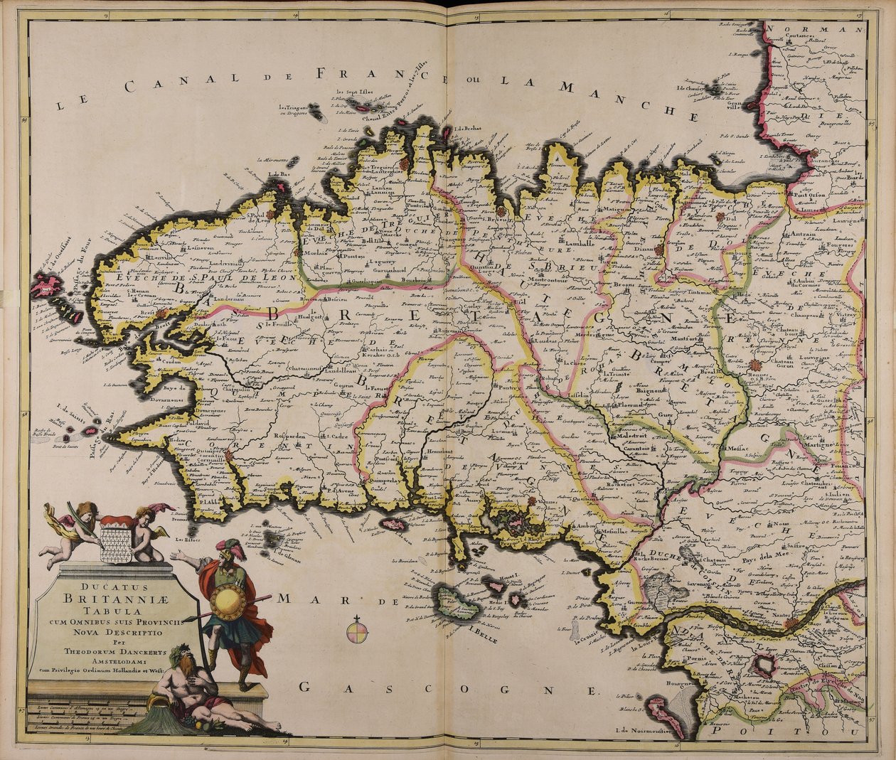 Ducatus Britanniae tabula cum omnibus suis provinciis nova descriptio door Theodorus Danckerts