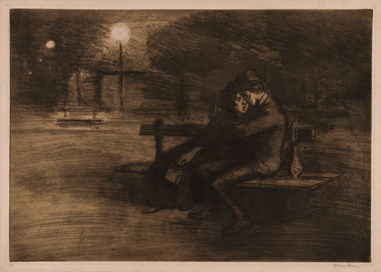 Geliefden op een bankje door Théophile Alexandre Steinlen