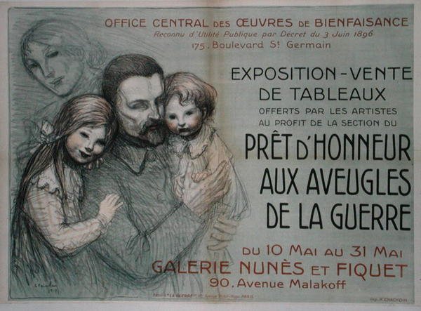 Poster die een kunstverkoop adverteert ten behoeve van blinde soldaten door Théophile Alexandre Steinlen