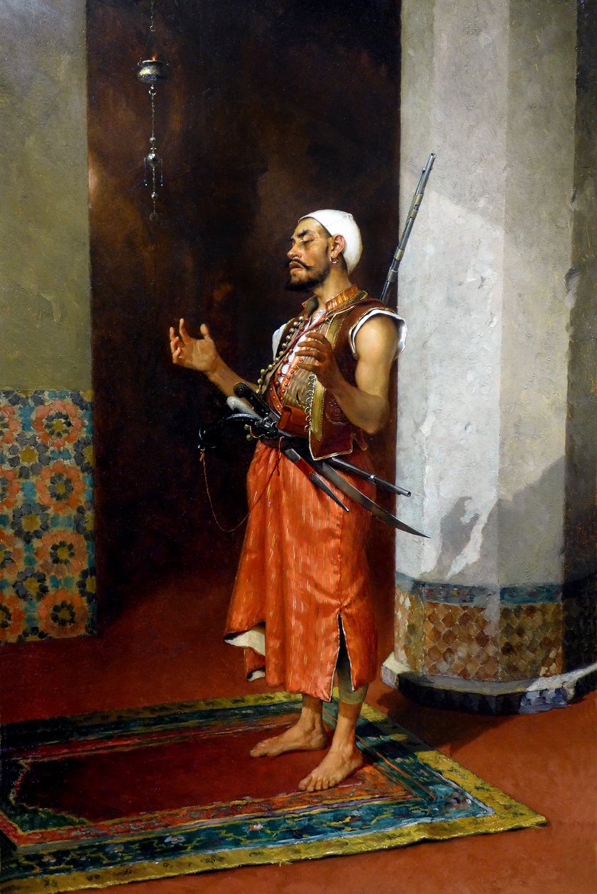 Turkse bewaker die bidt, eind 19e-begin 20e eeuw door Theophile Marie Francois Lybaert