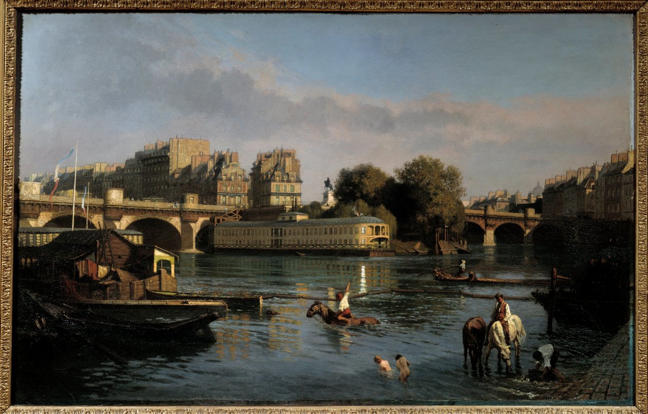 De nieuwe brug en de punt van het Île de la Cité. Uitzicht op Parijs door Théophile Meunier
