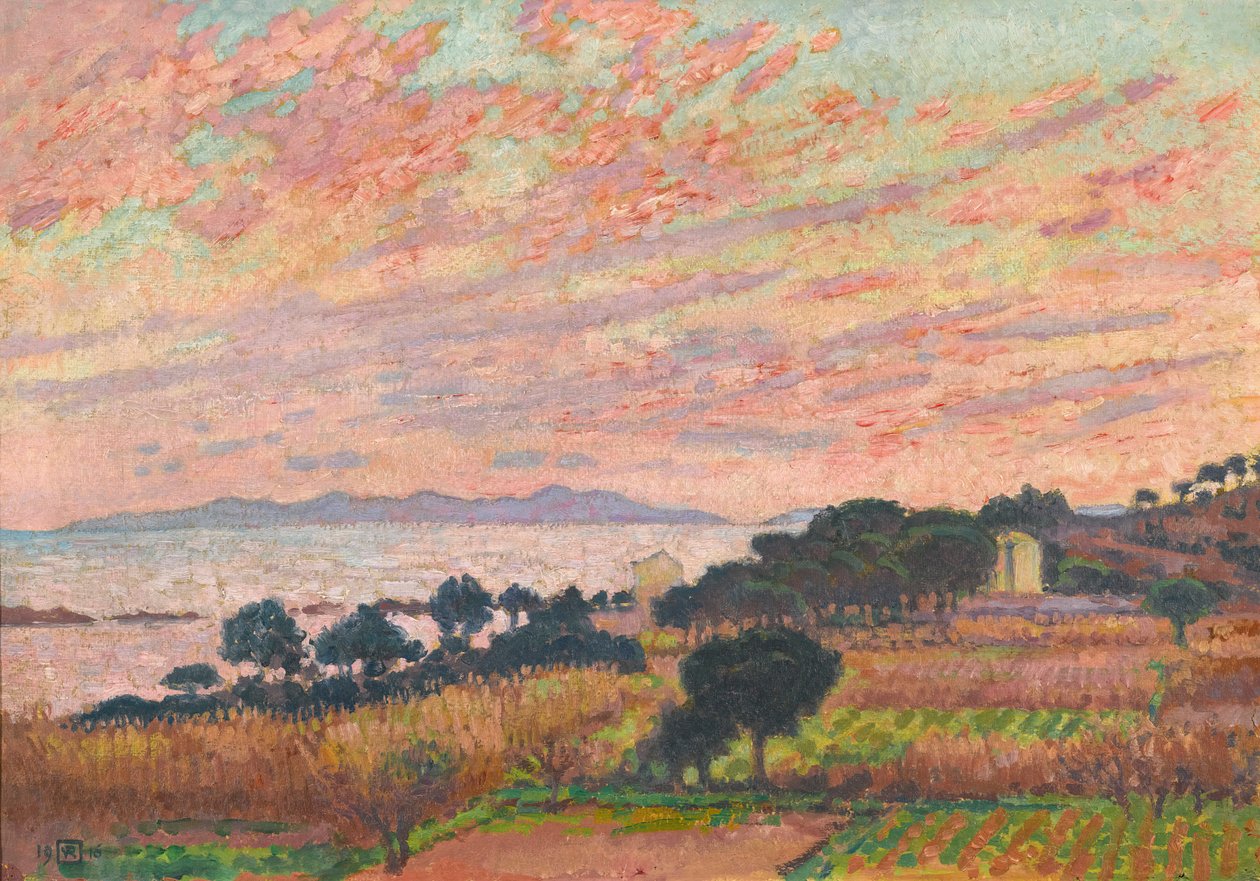 De baai bij zonsondergang Saint Clair, 1916 door Théo van Rysselberghe