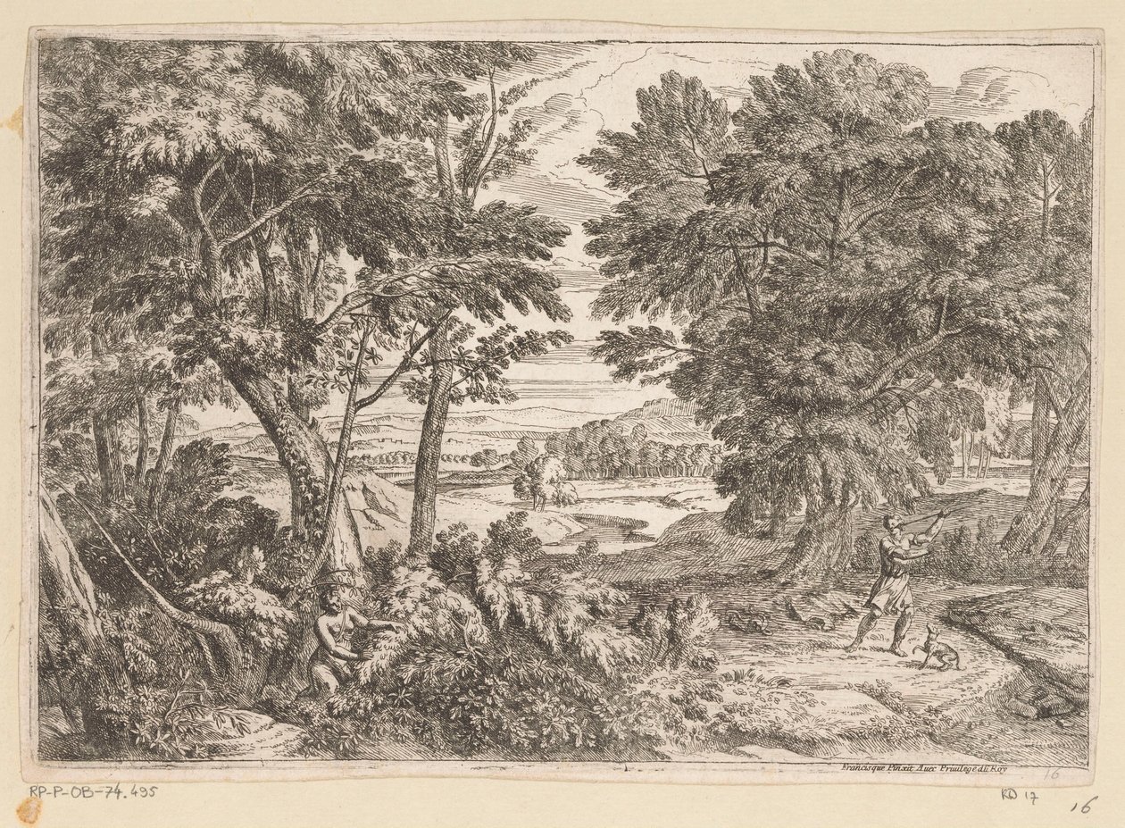 Arcadisch landschap met Kephalos en Prokris door Théodore