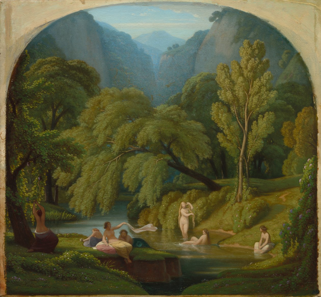 De Baadsters, Souvenir van de Oevers van de Anio Rivier bij Tivoli door Théodore Caruelle d