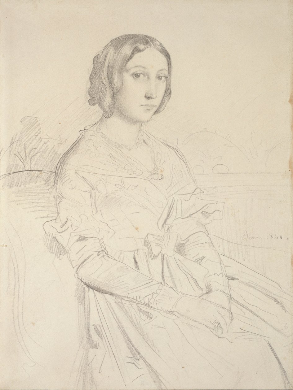 Portret van een jonge Vrouw, zittend driekwart naar links, 1839-1856 door Théodore Chassériau
