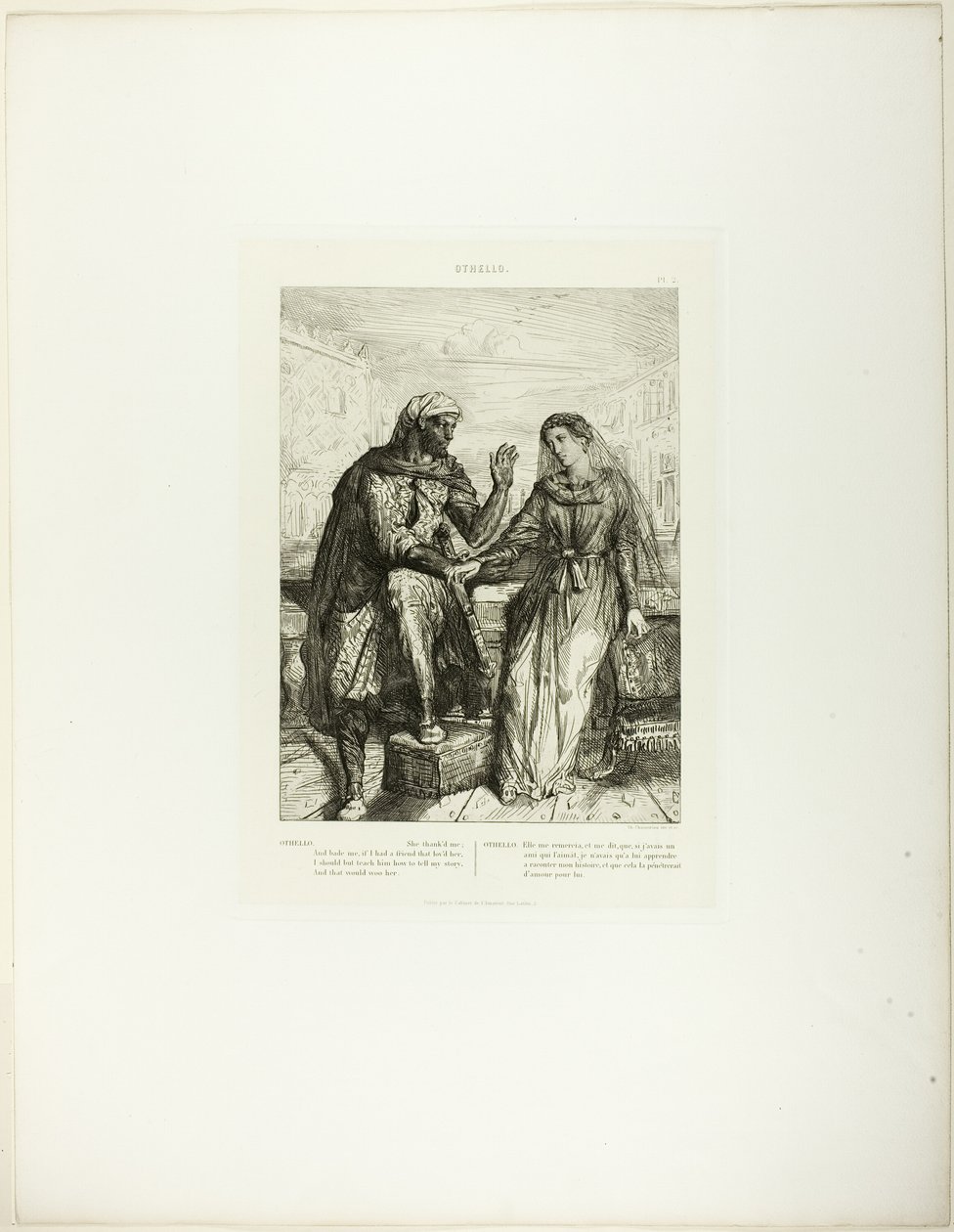 Ze Bedankte Mij, plaat 2 (act 1, scène 3), uit Othello door Théodore Chassériau