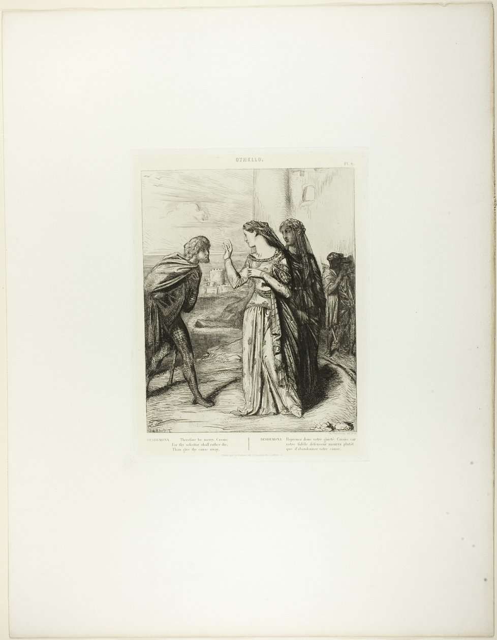 Wees daarom vrolijk Cassio, plaat 6 (act 3, scène 3) uit Othello door Théodore Chassériau