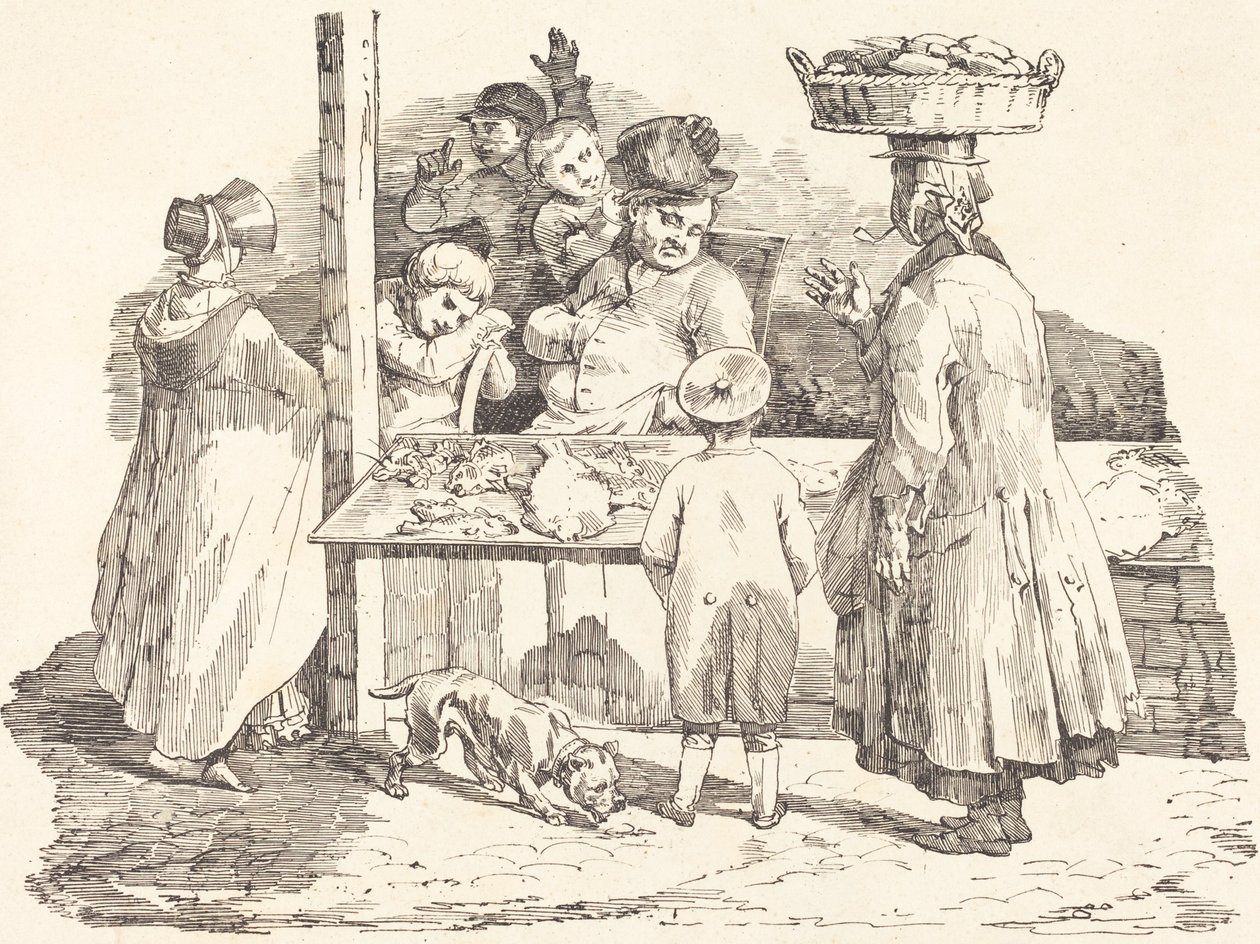 De sluimerende visverkoper door Théodore Gericault and Nicolas Toussaint Charlet