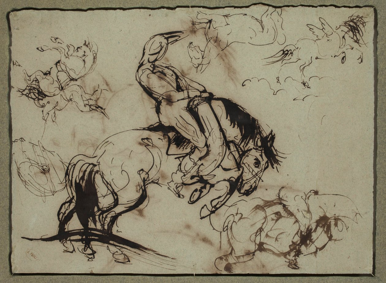 Toegeschreven aan Théodore Géricault - Paarden en ruiters, 19e eeuw door Theodore Gericault