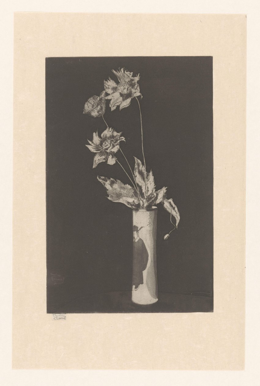Bloemen in een vaas met Chinese motieven door Théodore Roussel (signed by artist)